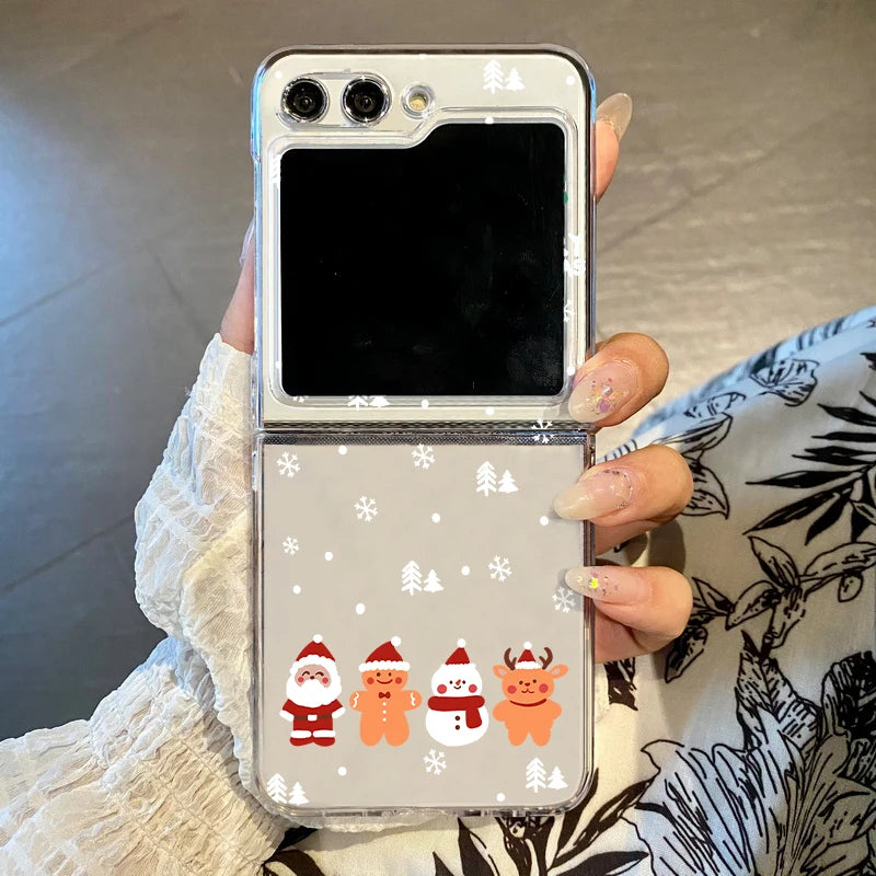 Christmas Tree Cartoon Print Clear Phone Case For Samsung Galaxy Z Flip 7 6 5 4 3 5G Folding Hard PC Cover For Samsung Z Flip5