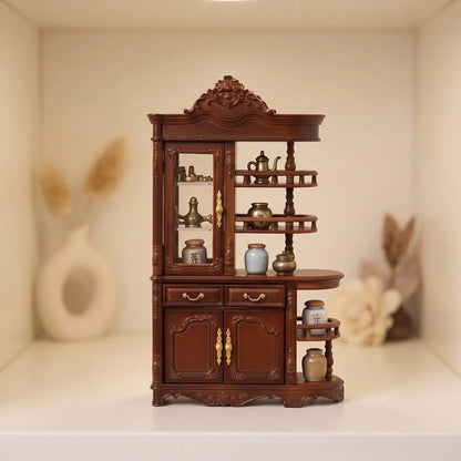 Tiny Display Cabinet Dollhouse Miniature Furniture with Opening Doors and Drawers for Collectible Toy Scenes