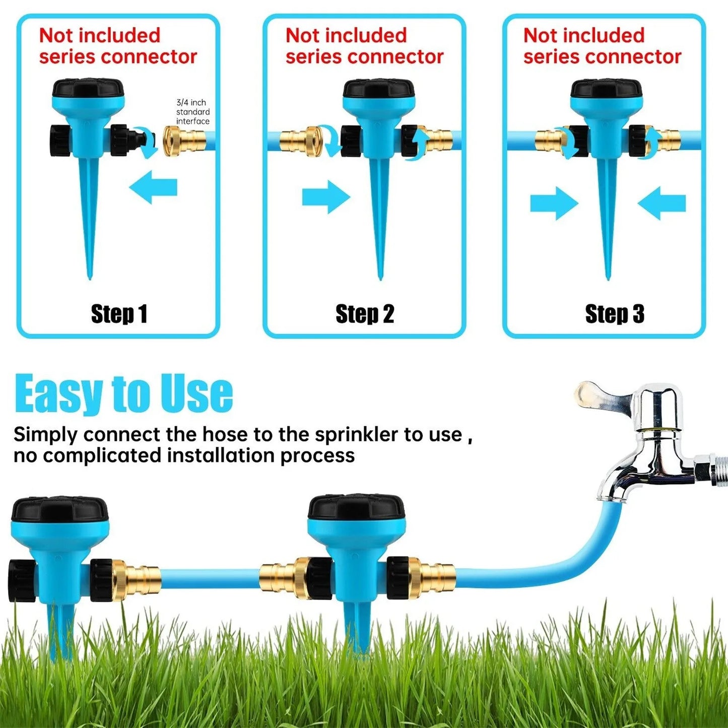 360 Degree Rotating Quick Connect Automatic Large Area Sprinkler For Yard Lawn And Garden Convenient Grassland Irrigation Tools