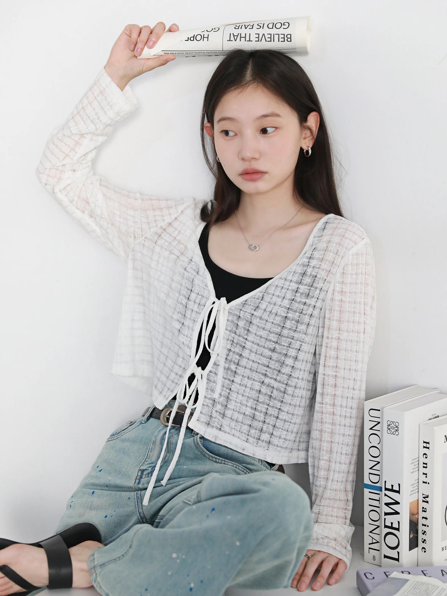 CHIC VEN Women Cardigan Loose Casual New Solid V-neck Lace Up Knitted Sweaters Hollow Out Female Short Coat Spring Autumn 2025