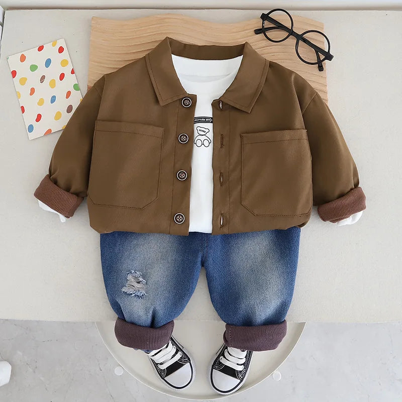 Childrens Sets 2024 Spring Autumn Baby Boy Clothes 1 To 5 Yeras Solid Color Shirts + T-shirts + Pants Suit for Kids Boys Outfits