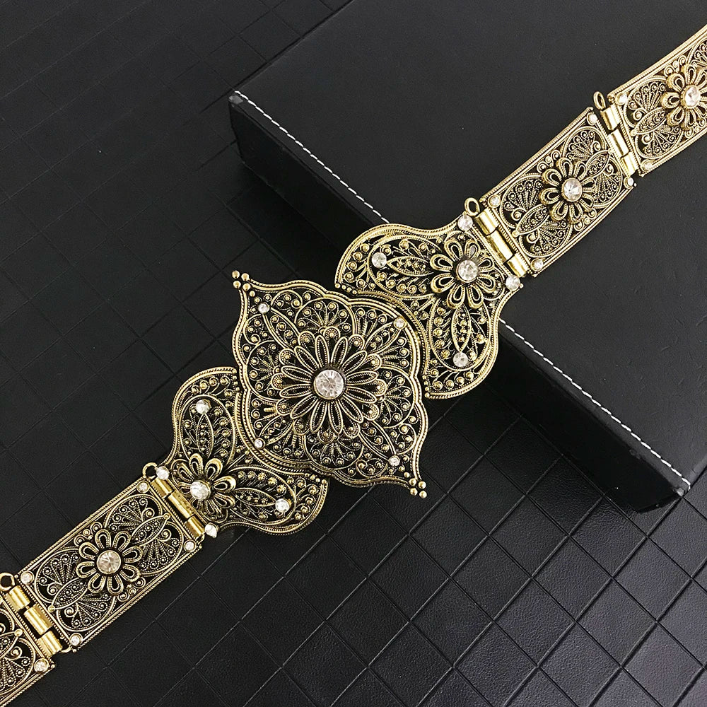 Vingate Wedding Party Crystal Belt Jewel Metal Fine Engraving Hollow Flower Original Design Adjustable Bride Waist Chain Jewelr