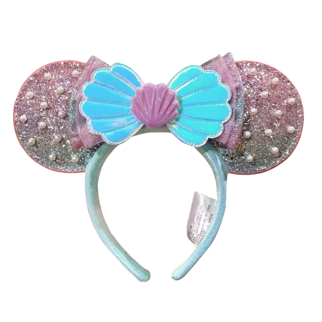 Disney Princess Mickey Mouse Headband Mickey Ear Rapunzel Snow White Sequin Bow Hair Hoop Gift Girl Accessories Christmas Gift