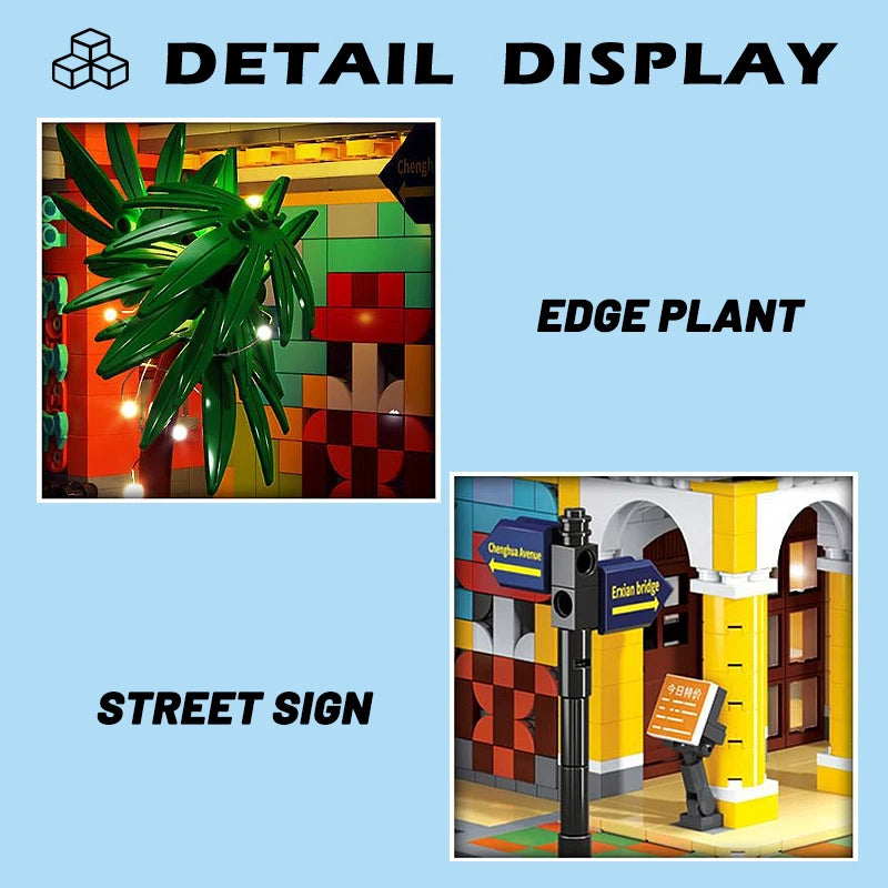 MOC Cafe Havana Shining House Building Blocks Model Street View Modular Desktop Decoration Assembly Kids Toys For Gifts