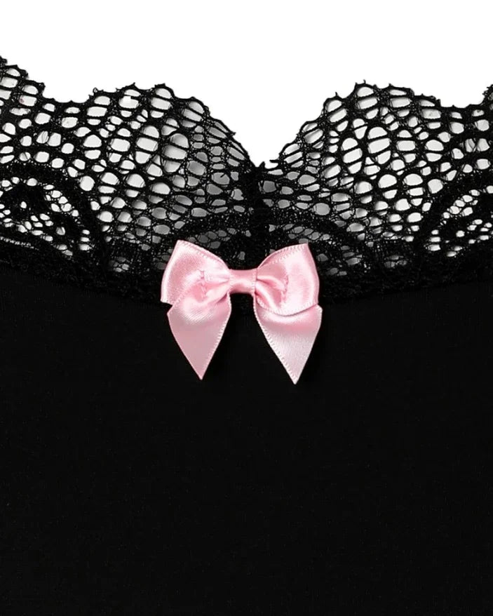 Plus Size Sexy Women Lingerie Set Heart Print Lingerie Lace Pajamas Trim Bowknot Decor Cami Top Lace Patch Shorts Sleepwear Set