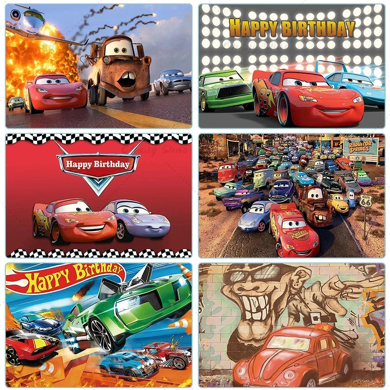 Cars Backdrop Kids Birthday Party Cake Table Decorations Photography Background Lightning McQueen Racing Party Decor Supplies
