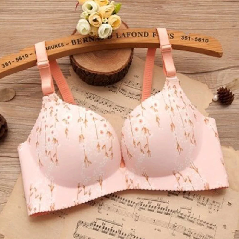 Sexy Bras for Women Pink Print Lingerie Seamless 3/4 Cup Bra Push Up Bralette Wireless Brassiere Female Underwear Intimates