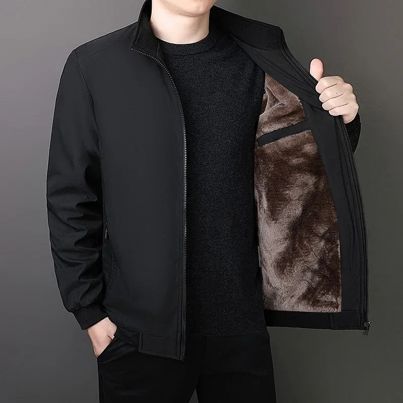 BROWON Brand Winter Jacket Men 2025 Autumn Solid Color Plush and Thick Coats Men Plus Size 8xl Stand Collar Warm Men Clothing