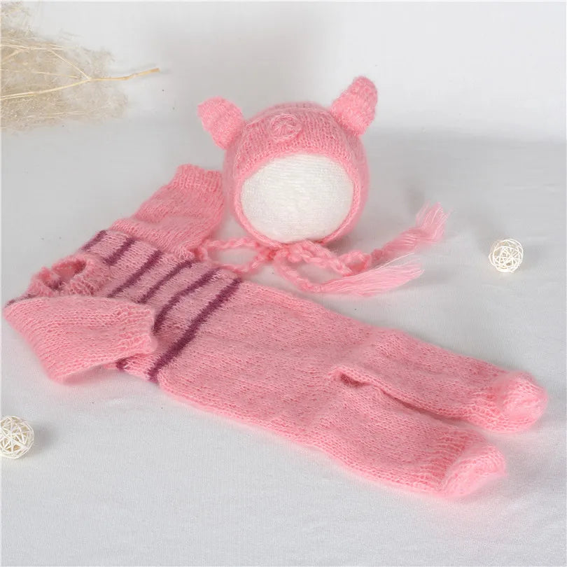 Hand Knitted Wolf Pup Footed Outfit Set Baby Boy Animal Romper Newborn Photography Prop Fuzzy Crochet Teddy Bear Overall Clothes