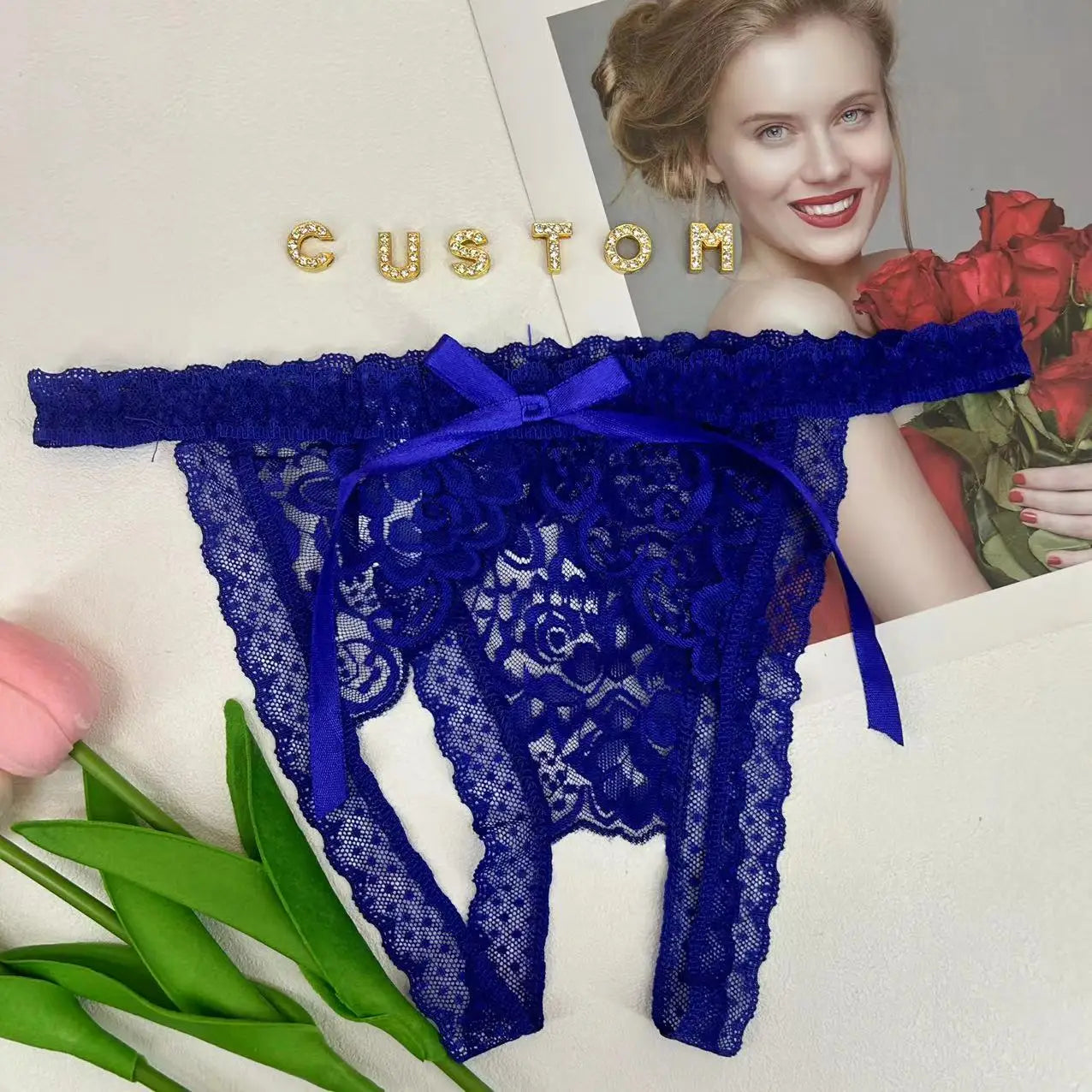 Custom Name Thong Sexy Lace Bowknot For Women Personality Panties With Crystal Letter Customize Hotwife Lingerie Gifts For Wife