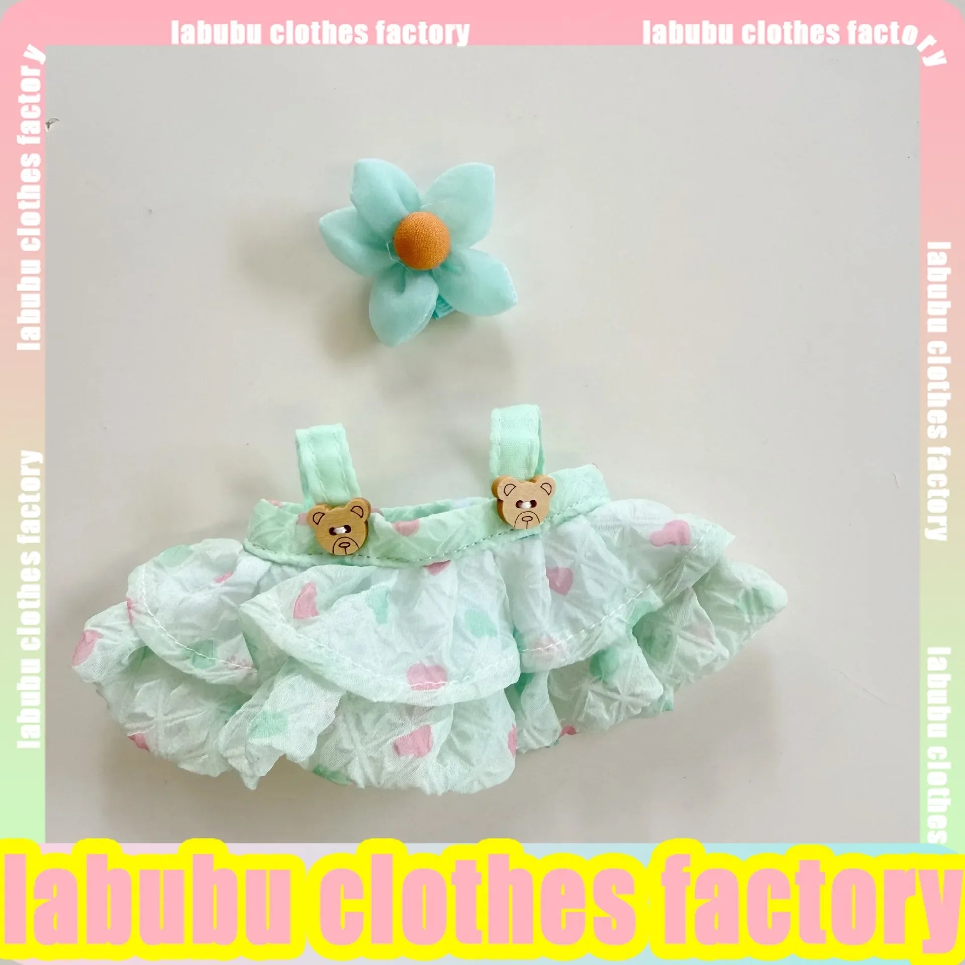 17cm Labubu Doll Clothes for V1 V2 Pink Heart-shaped Puff Dress Labubu Clothing Plush Doll Universal Labubu Clothing Accessories