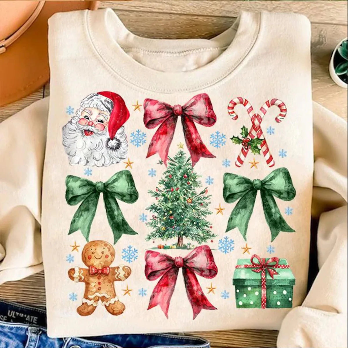 Pink Merry Christmas Bow Santa Claus Heat Transfer Patch Sticke Iron-On Decals T-shirts Sweatshirts Clothing Fabric Winter Decor