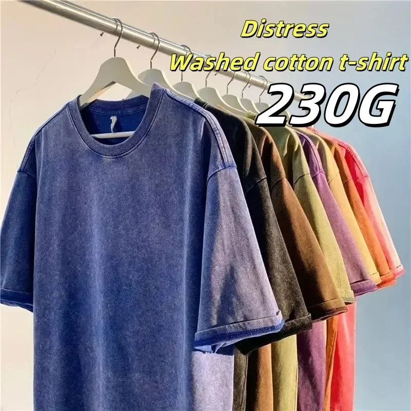 Quality Oversized Acid Washed Y2K T Shirt men Vintage T-shirts Streetwear Mineral Wash Tee Shirts boy Loose Luxury Brand Tops