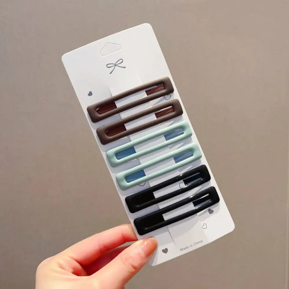 6pcs/set Headwear Korean Style Rectangle Hairpins Frosting Metal Geometry Barrettes Solid Color Hair Clip Daily