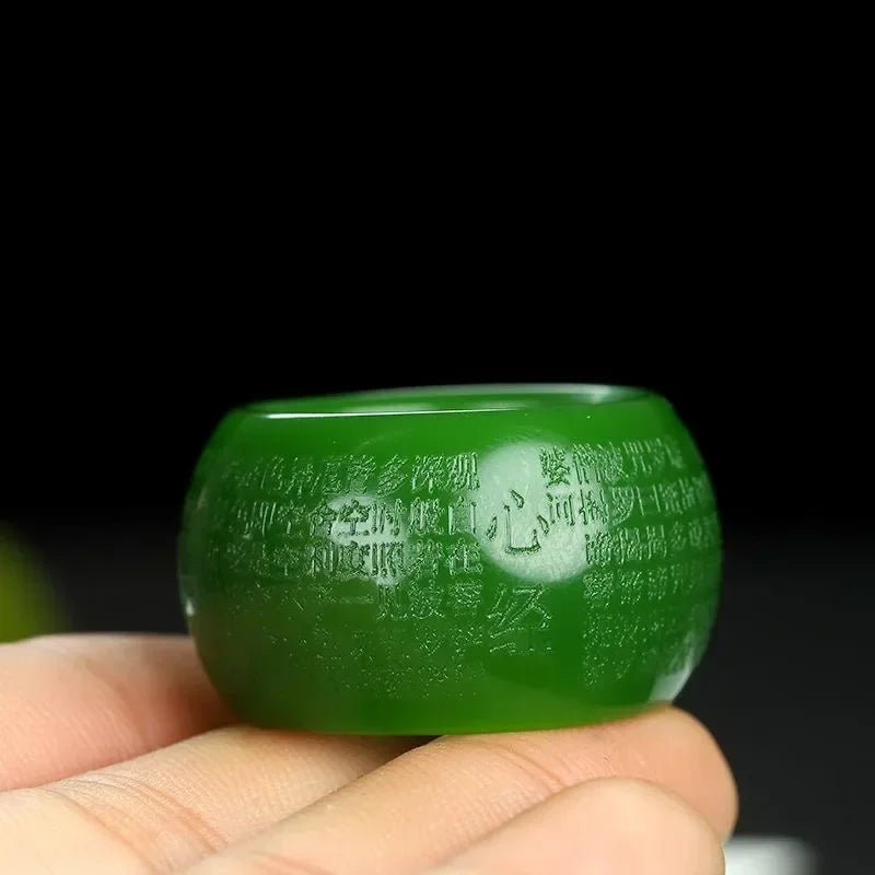 Natural Green Jade 22mm Ring Heart Meridian Jadeite Buddhism Amulet Fashion Charm Jewelry Hand Carved Crafts Gifts Women Men