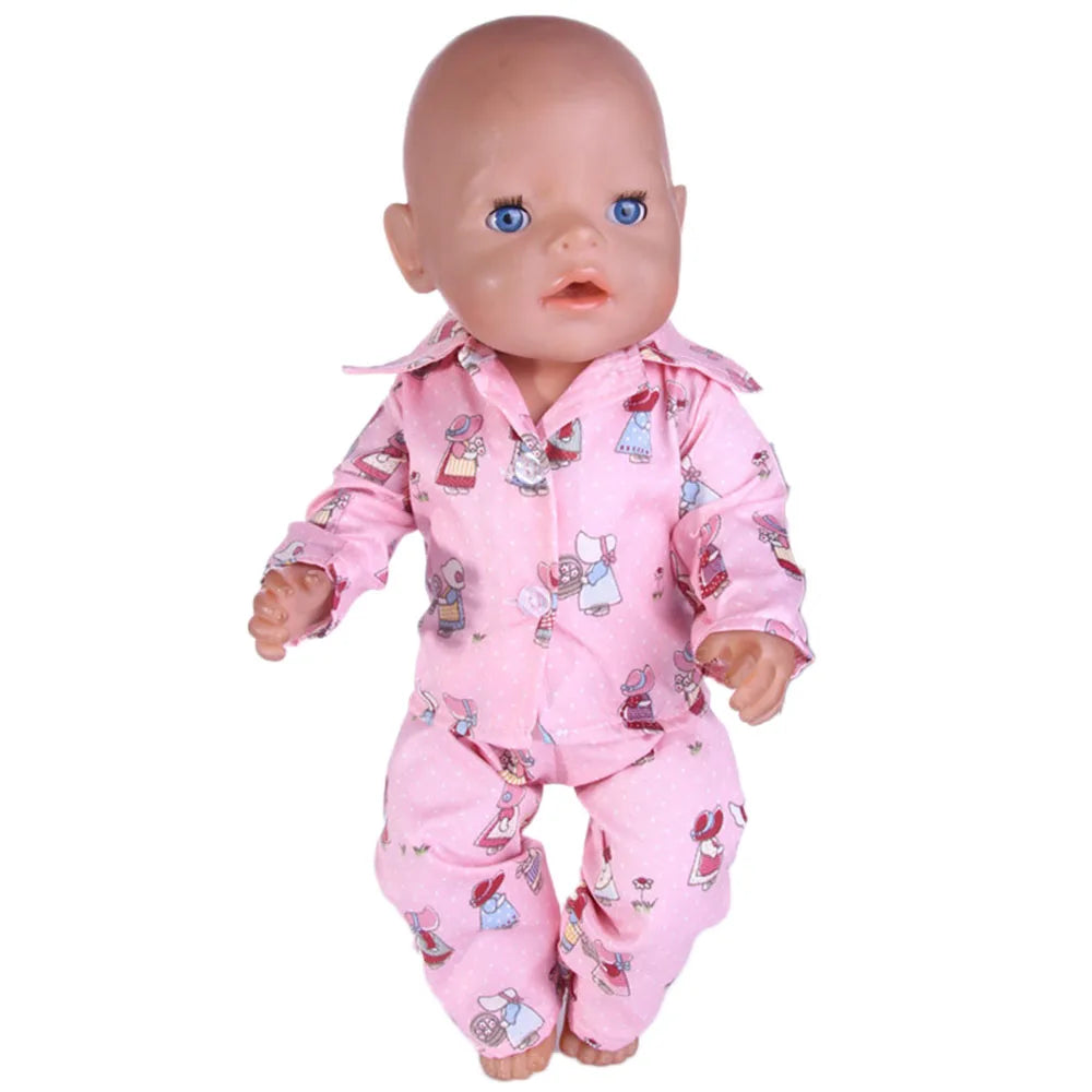 Doll Clothes Cartoon Animal Print Pajama Shirt For 18 inch American & 43Cm Reborn Baby OG Girl's Accessories Baby Clothes Gifts