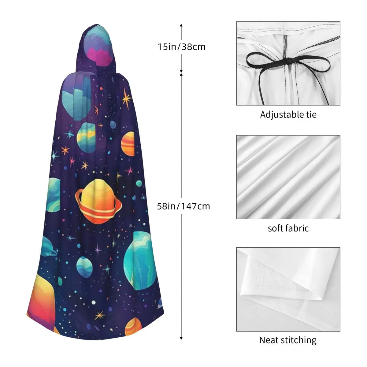 Solar System Space Planets Universe Long Hooded Cloak Witch Medieval Costume Cosplay Cape HalloweenVampire Adult Unisex