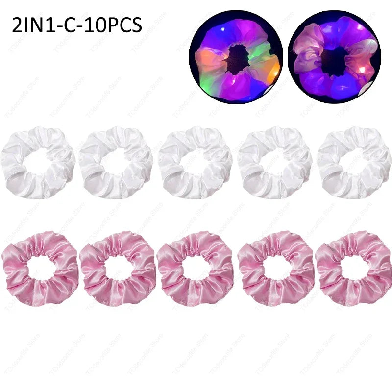 LED Luminous Scrunchies Hairband Glowing Elastic Hair Tie Rope for Women Girls Glow in the Dark Party Hair Accessory