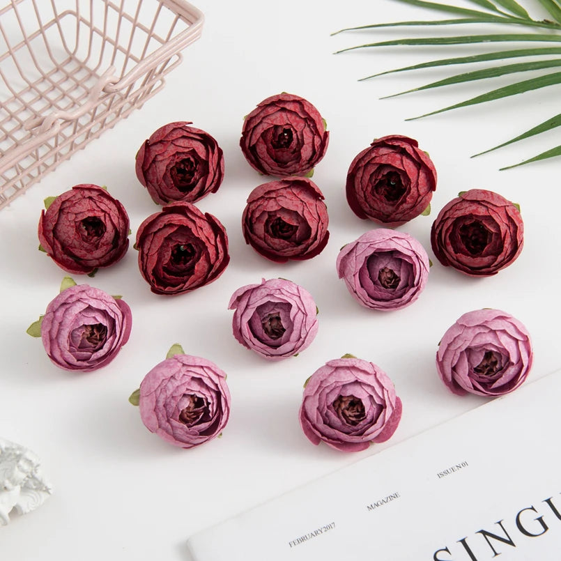 50/100PCS Artificial Flowers Silk Tea Roses Bud Diy Gifts Candy Box Christmas Decorations for Home Garden Wedding Accessories