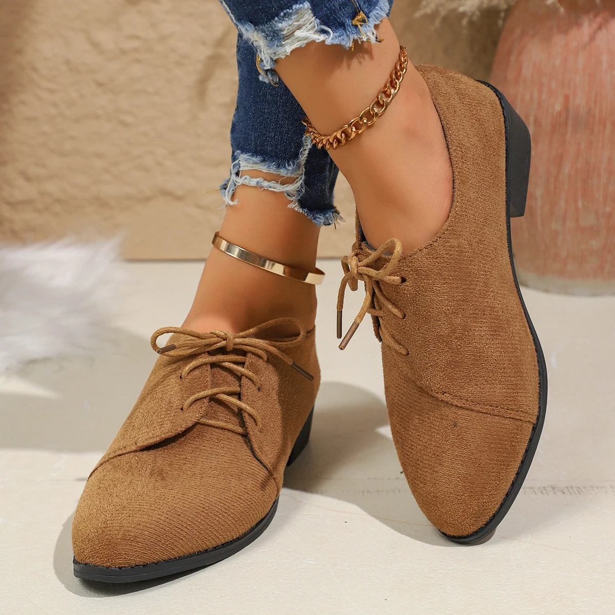 Plus Size Women's Shoes Spring Autumn New Style European Fashion Casual Front Lace Up Platform Shoes Rubber Sole Retro Design