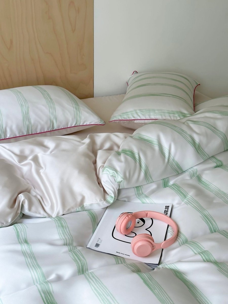 Elegant Coastal Pastel Stripe Silky Smooth Tencel Lyocell Duvet Cover