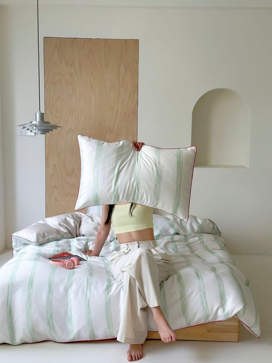 Elegant Coastal Pastel Stripe Silky Smooth Tencel Lyocell Duvet Cover