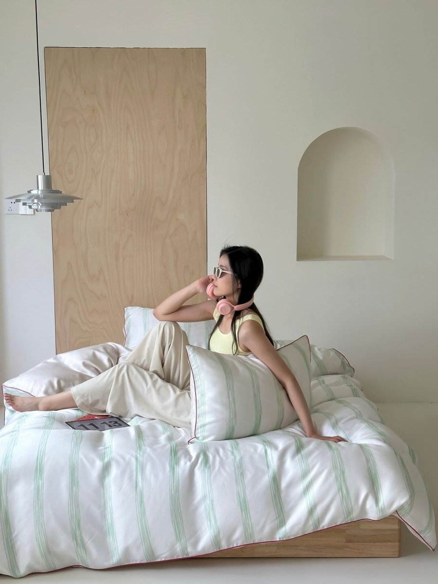 Elegant Coastal Pastel Stripe Silky Smooth Tencel Lyocell Duvet Cover