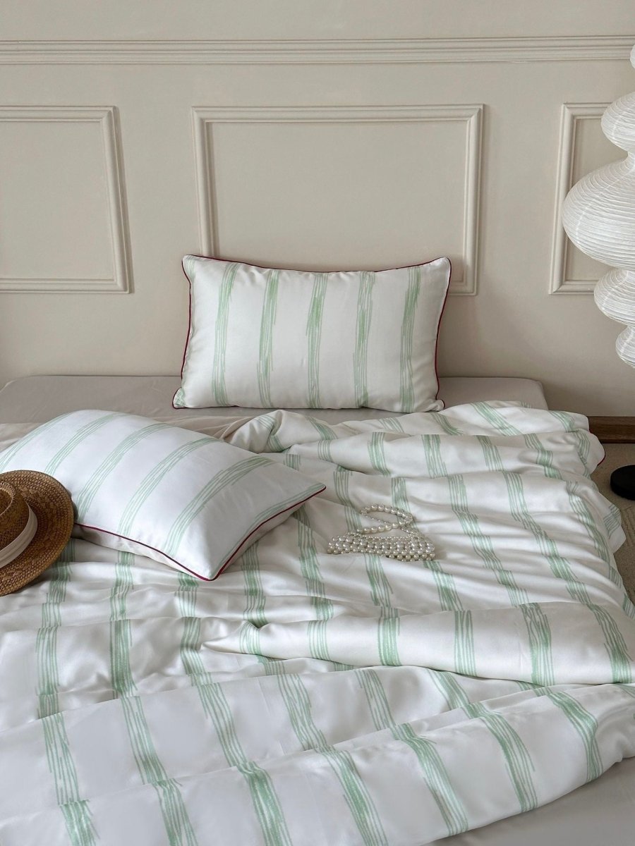 Elegant Coastal Pastel Stripe Silky Smooth Tencel Lyocell Duvet Cover