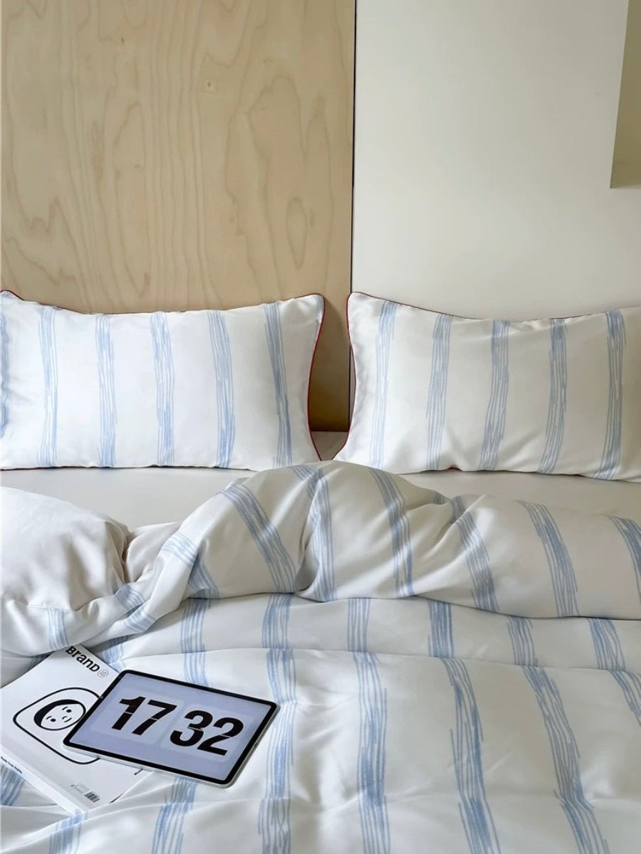 Elegant Coastal Silky Smooth Tencel Lyocell Queen Size Pastel Stripe
