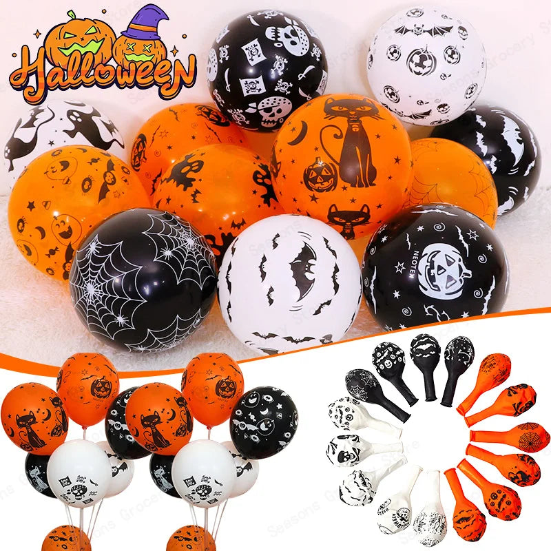 12 Inch Halloween Pumpkin Latex Balloons With Light LED Glow In The Dark Pumpkin Ghost Balloons Halloween Party Decorations