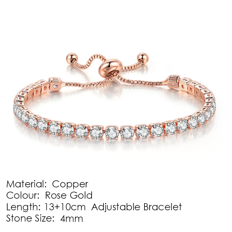 Adjustable Tennis Bracelet For Women Christmas Gift 4*4mm Rainbow Zircon Rose Gold Color Women's Bracelet Jewelry H056