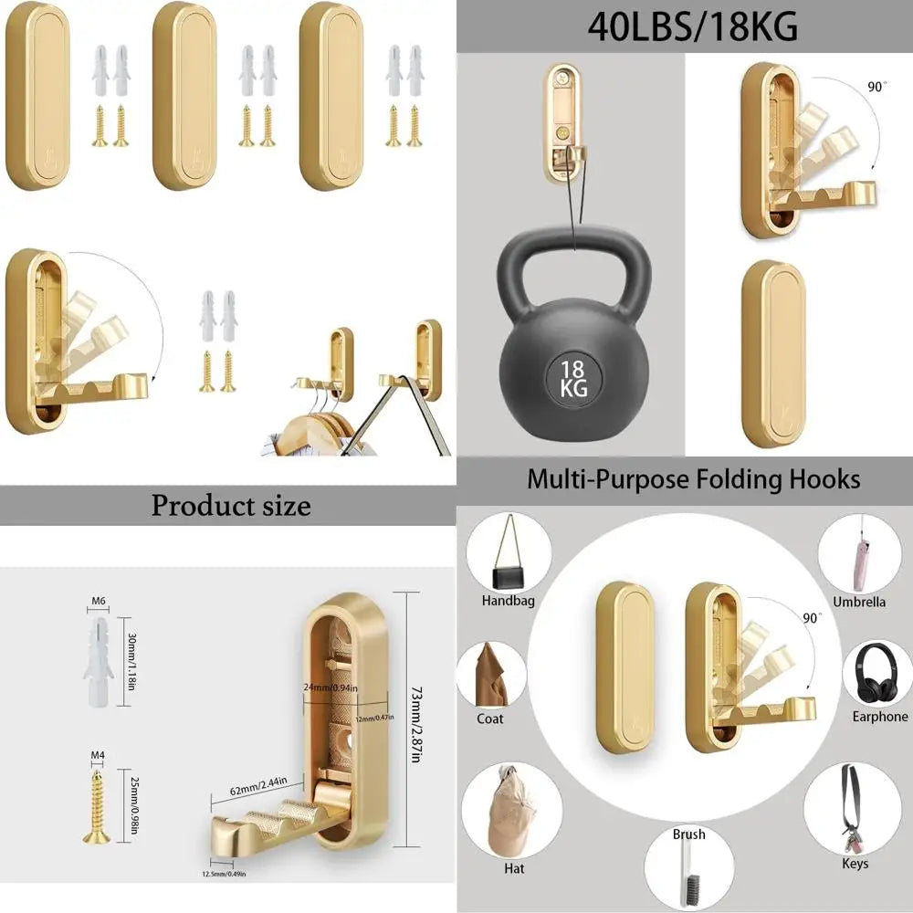 4pcs folding coat hook, foldable wall hook, heavy duty wall hooks for hanging coats, scarves, hats, towel, bathrobes, keys, bags