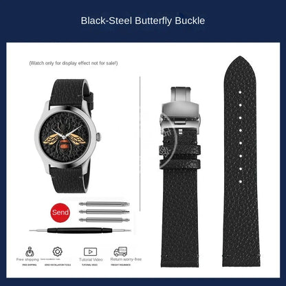 watch band For GUCCI YA1264065 Little Bee Embroidered Gucci Men's and Women's Green Genuine Lea/ther Watch Strap 20mm Bracelet