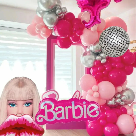111pcs Pink Barbie Princess Party Balloon Arch Kit Princess Makeup Party Girl Princess Birthday Baby Shower Gender Reveal Decor