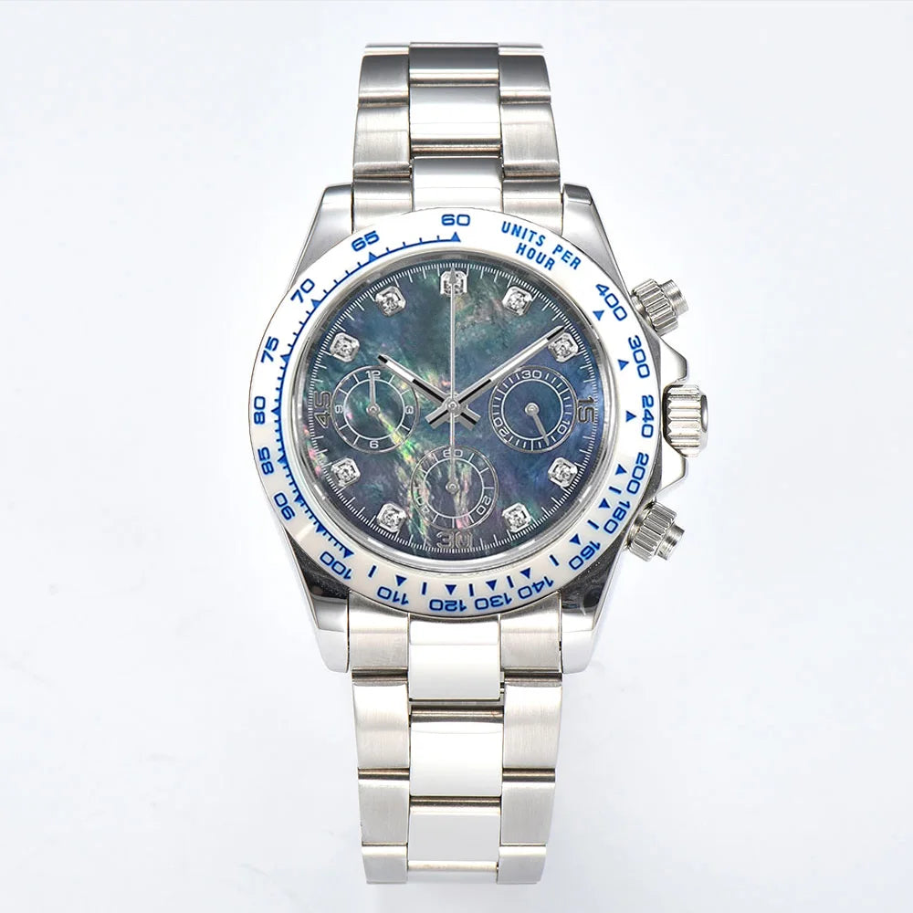 39mm Men's watch Shell Face Dial watch waterproof sapphire glass Stainless steel quartz watch VK63 movement Chronograph watch