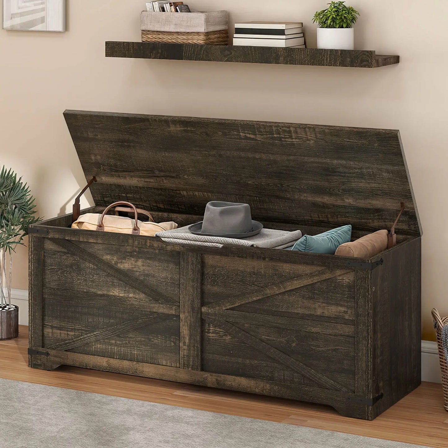 47.2" Storage Bench Storage Box Chest Retro Farmhouse Wooden Storage 59.3 Gallon