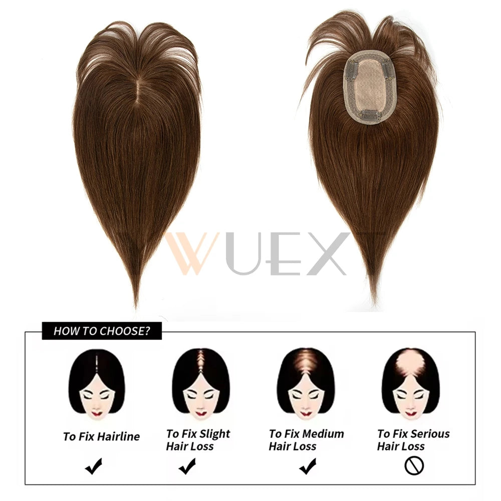 Clip In Hair Pieces Toppers 8"-12" Natural Human Hair Extensions Piece Brown Color Women With Bangs 8x12cm Base
