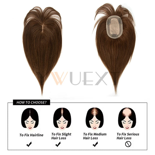 Clip In Hair Pieces Toppers 8"-12" Natural Human Hair Extensions Piece Brown Color Women With Bangs 8x12cm Base