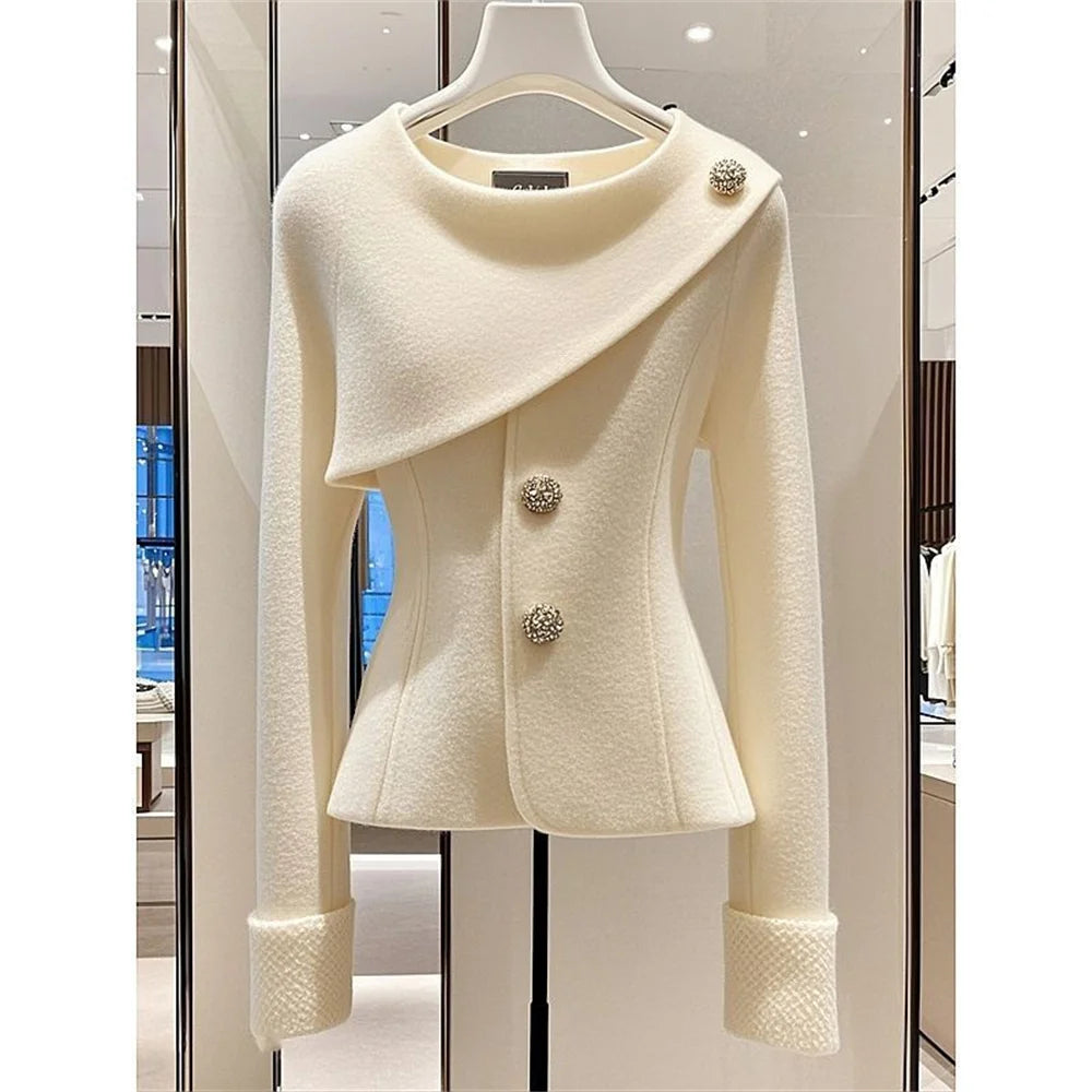 2025 Woolen Coat Autumn Women Exploded With A Unique Sense Of High Quality Super Good-Looking Temperament Fashionable Beige Coat