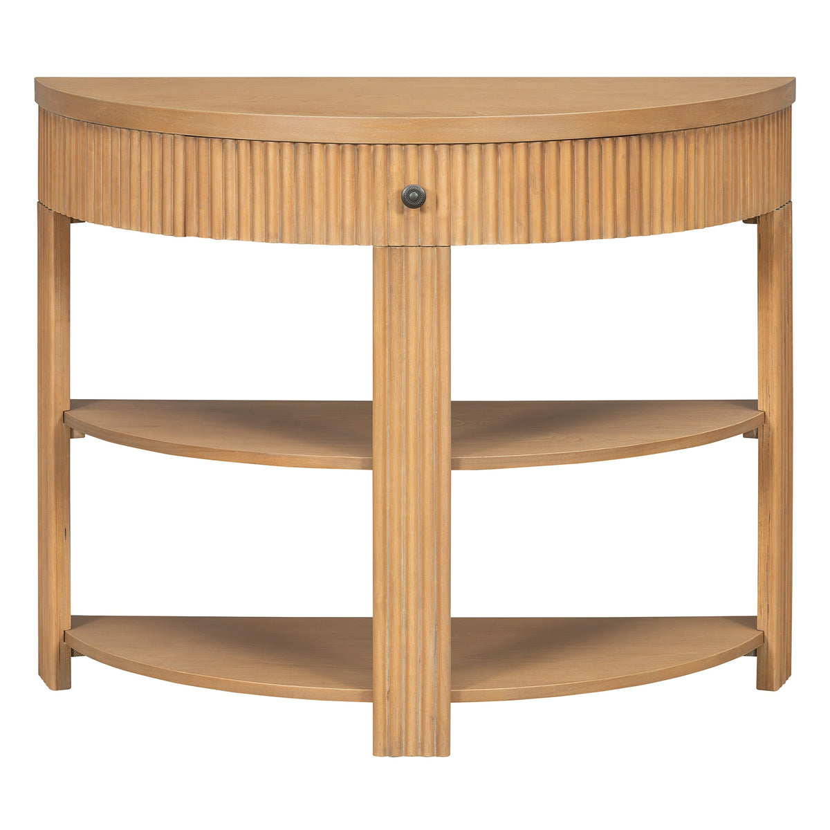 Fluted Half Moon Console Table with Drawer and 2 Shelves for Entryway,