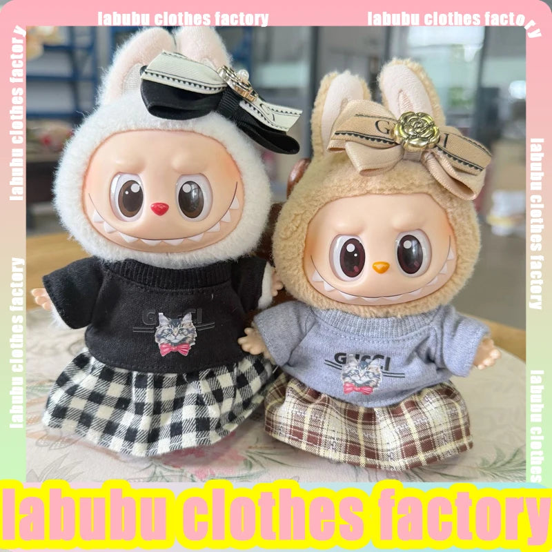 Anime Labubu Doll Clothes Black kitten set Labubu Idol V1 2 3 Dolls Clothing Plush Doll Universal Labubu Clothing Accessories