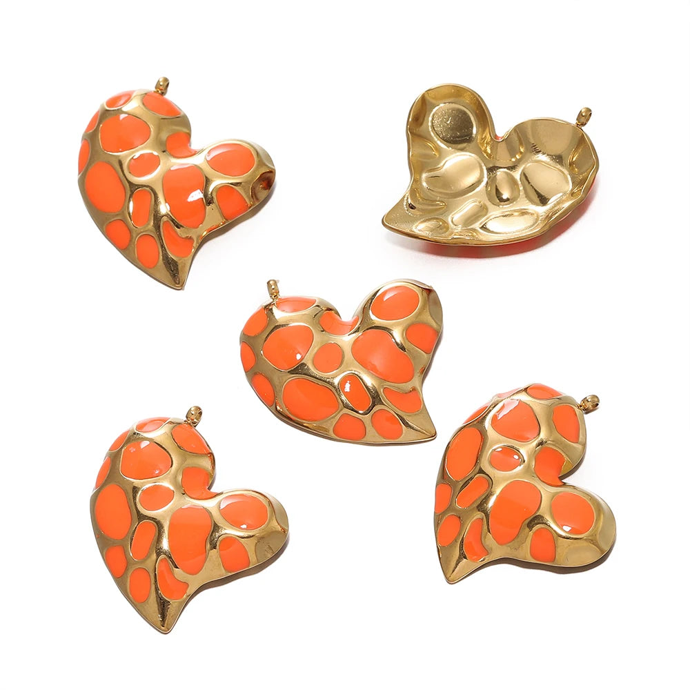 2Pcs/Lot Stainless Steel Pendant Base Heart Vintage Enamel Colourful for DIY Necklace Earring Bracelet Jewelry Making Supplies