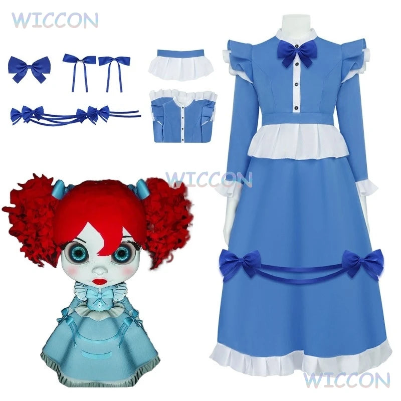 The Poppy Cosplay Costume Dress Red Hair Game Poppy Cos Playtime Girl Women Girls Blue Maid Dress Lolita Halloween Party Dress