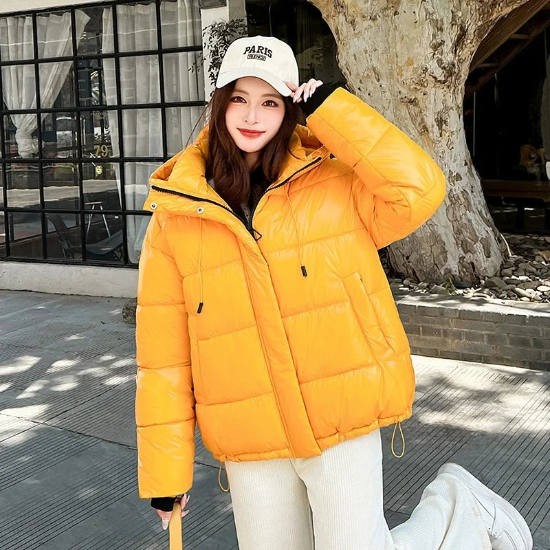 2025New Winter Jacket Women Parka Fashion Hooded Thick Warm Glossy Down Cotton Coat Parkas Female Casual Outwear Overcoat Ladies