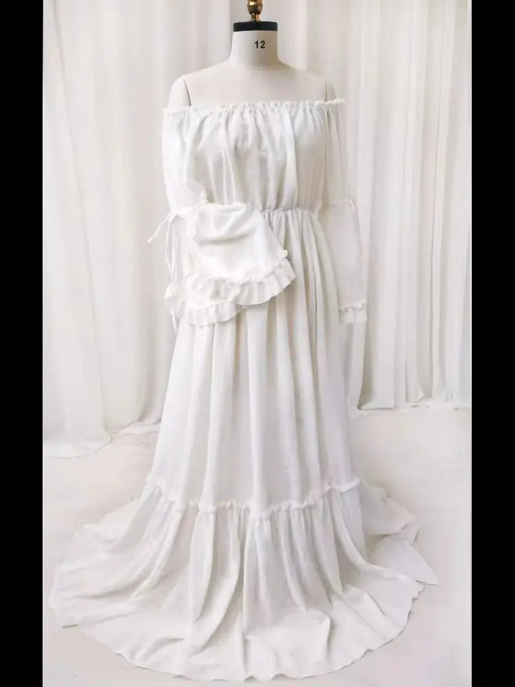 White Outfit Maternity Dress Photoshoot Long Sleeved Photography Baby Shower Dresses For Women Photo Shoot Clothes Babyshower