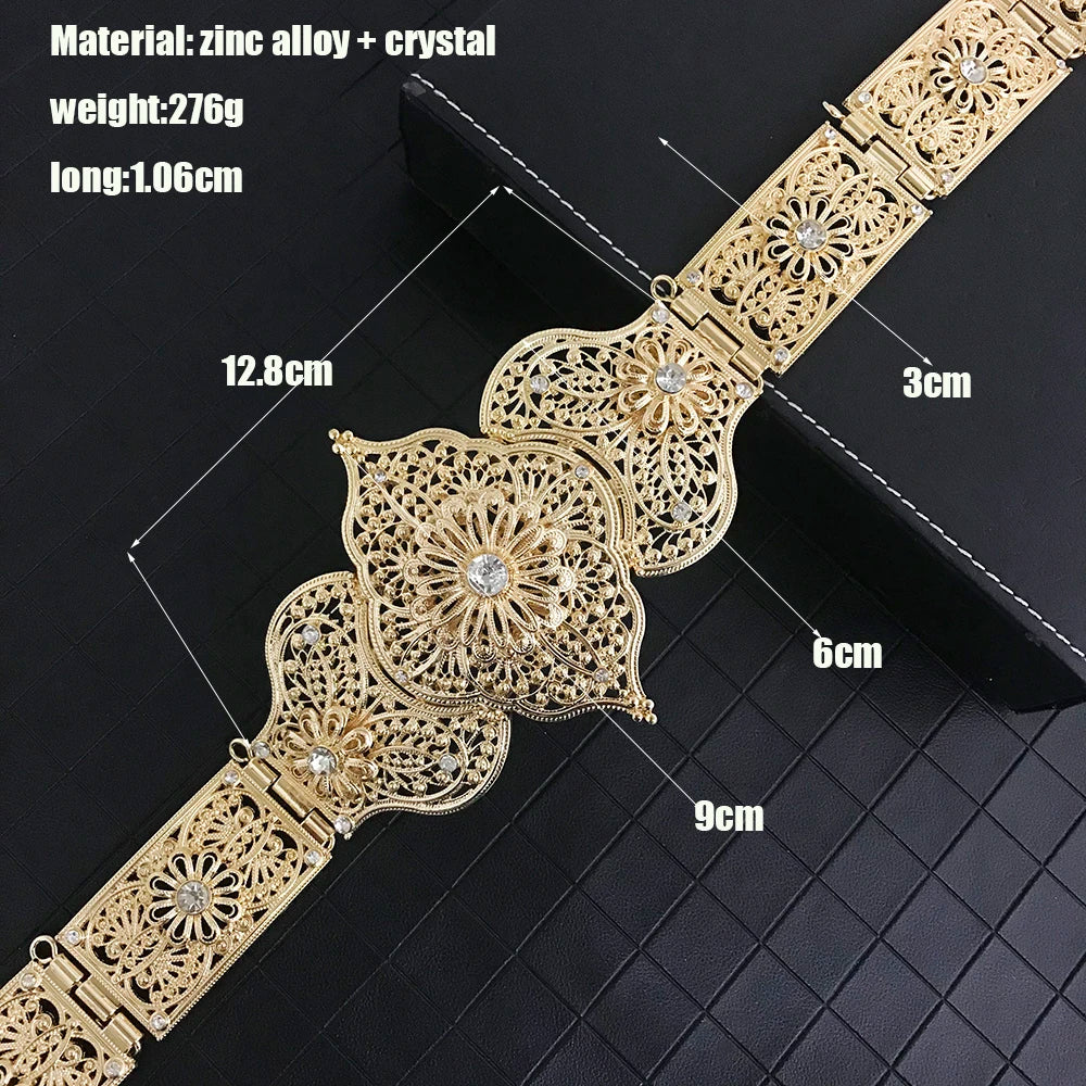 Vingate Wedding Party Crystal Belt Jewel Metal Fine Engraving Hollow Flower Original Design Adjustable Bride Waist Chain Jewelr