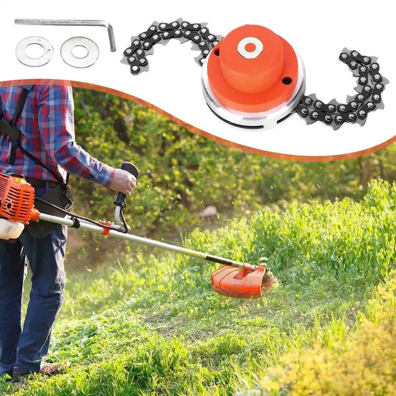 Trimmer Head with Chain Lawn Mower Brush Cutter Trimmer Head with Chain Saw-Type Replacement Parts with Orange Gasket for