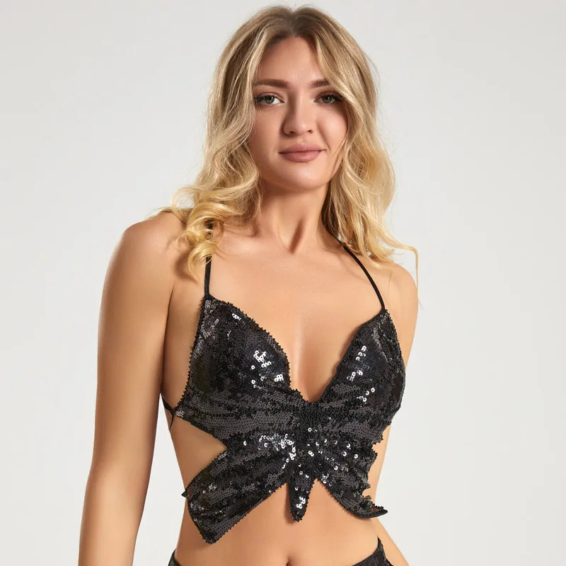 Belly Dance Tops DS Nightclub Show Sequined Top Butterfly Bra Corset Female Dance Sling Top