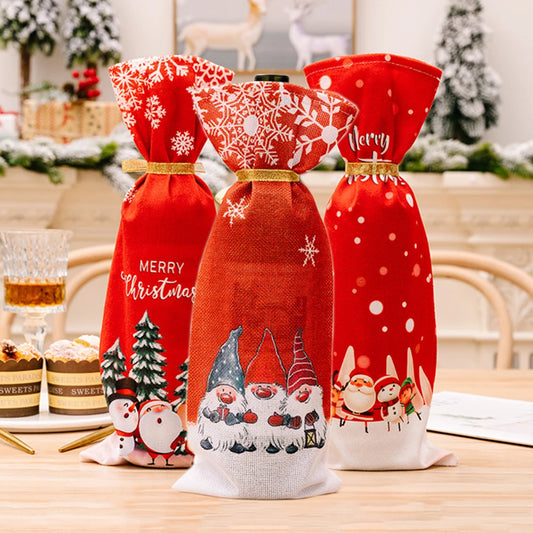 Christmas Wine Bottle Dust Cover Christmas Decorations Santa Claus Snowman Elk Christmas Tree for Home Dinner New Year 2023