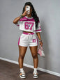 2026 New Short-Sleeve T-Shirt Set Crew Neck Casual Retro Print Hip-Hop Trend Crop Top Two-Piece Set Outdoor Sports Set